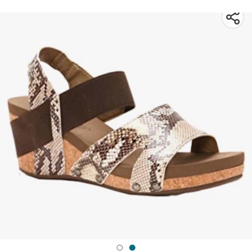 Boutique by Corkys Womens Snakeskin Print Wedge Sandals Brown Elastic Strap Sz 9